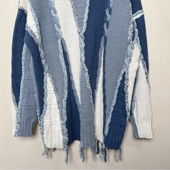 Funsport Womens Large Chunky Blue White Color Mix Ramie Sweater - Picture 6 of 16